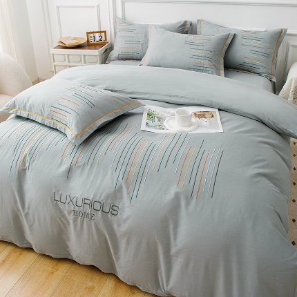 91家纺网 家纺一手货源 找家纺 2025年高端轻奢刺绣款全棉长绒棉四件套简约纯色素色纯棉刺绣花四件套件床单 翡翠绿