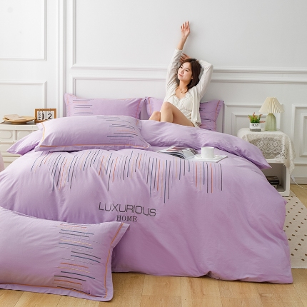 （总）2025年高端轻奢刺绣款全棉长绒棉四件套简约纯色素色纯棉刺绣花四件套件床单