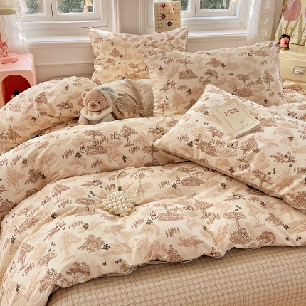 91家纺网 家纺一手货源 找家纺 （总）2025新款13070全棉四件套加厚斜纹田园清新风四件套纯棉床单床笠款床品套件