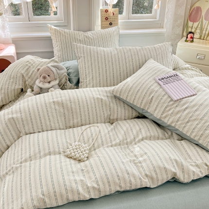 91家纺网 家纺一手货源 找家纺 （总）2025新款13070全棉四件套加厚斜纹田园清新风四件套纯棉床单床笠款床品套件