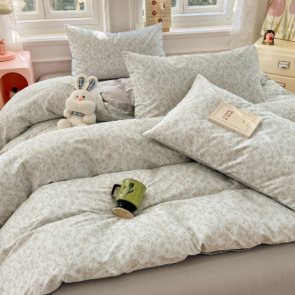 91家纺网 家纺一手货源 找家纺 （总）2025新款13070全棉四件套加厚斜纹田园清新风四件套纯棉床单床笠款床品套件