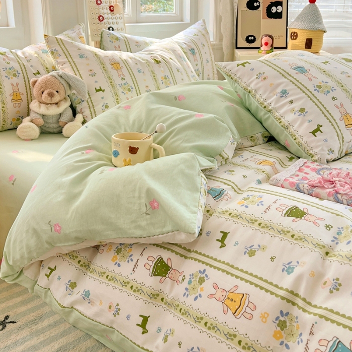 91家纺网 家纺一手货源 找家纺 （总）2025新款13070全棉四件套加厚斜纹田园清新风四件套纯棉床单床笠款床品套件