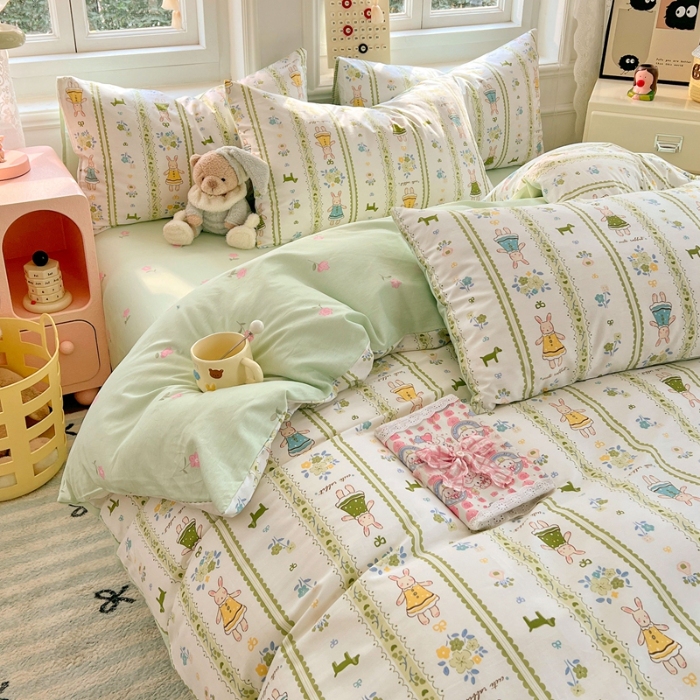 91家纺网 家纺一手货源 找家纺 （总）2025新款13070全棉四件套加厚斜纹田园清新风四件套纯棉床单床笠款床品套件