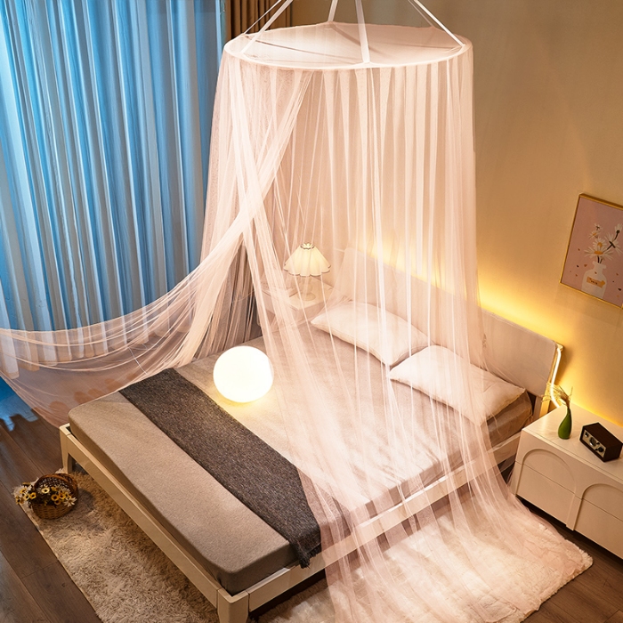 91家纺网 家纺一手货源 找家纺 （总）免安装圆顶公主蚊帐 家用床上成人吊顶床幔床纱加密加厚床帐