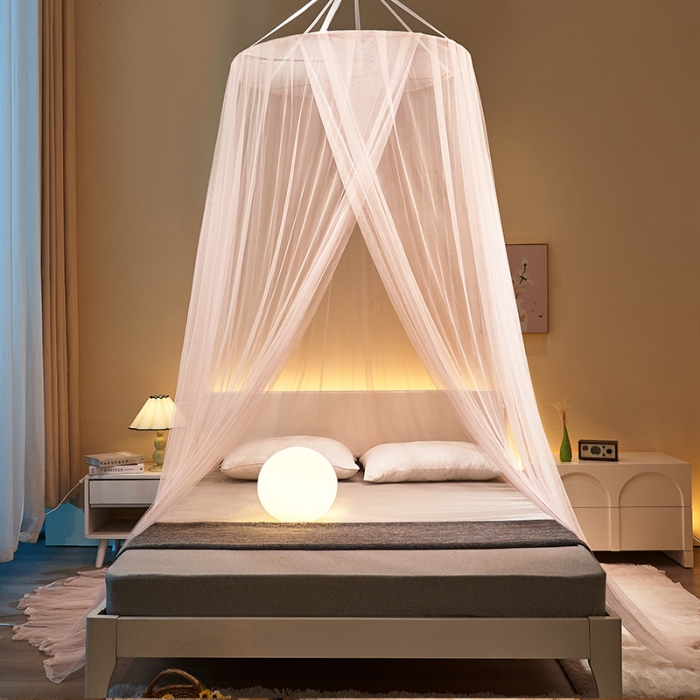 91家纺网 家纺一手货源 找家纺 （总）免安装圆顶公主蚊帐 家用床上成人吊顶床幔床纱加密加厚床帐