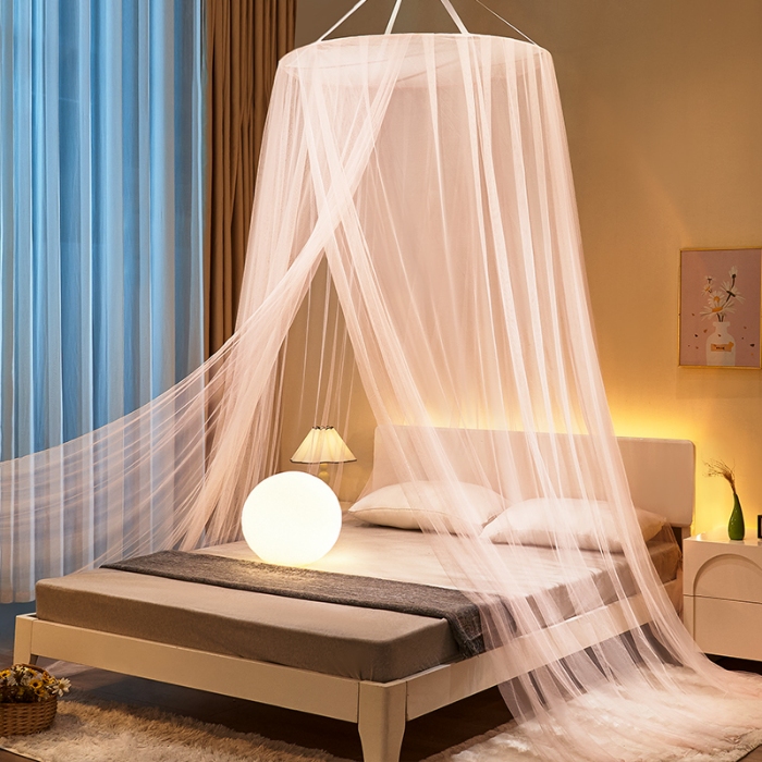 91家纺网 家纺一手货源 找家纺 （总）免安装圆顶公主蚊帐 家用床上成人吊顶床幔床纱加密加厚床帐