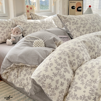 91家纺网 家纺一手货源 找家纺 （总）2025新款纯棉13070全棉斜纹小清新印花床单被套四件套床上用品套件