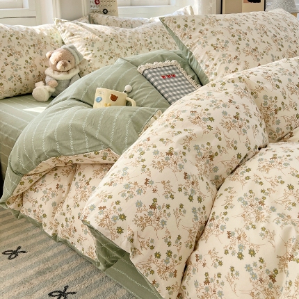 91家纺网 家纺一手货源 找家纺 （总）2025新款纯棉13070全棉斜纹小清新印花床单被套四件套床上用品套件