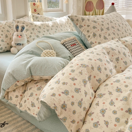 91家纺网 家纺一手货源 找家纺 （总）2025新款纯棉13070全棉斜纹小清新印花床单被套四件套床上用品套件