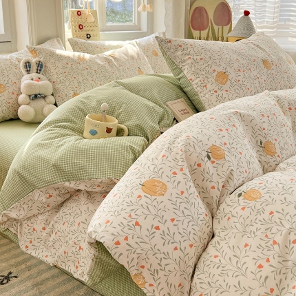 91家纺网 家纺一手货源 找家纺 （总）2025新款纯棉13070全棉斜纹小清新印花床单被套四件套床上用品套件