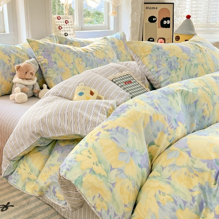 91家纺网 家纺一手货源 找家纺 （总）2025新款纯棉13070全棉斜纹小清新印花床单被套四件套床上用品套件