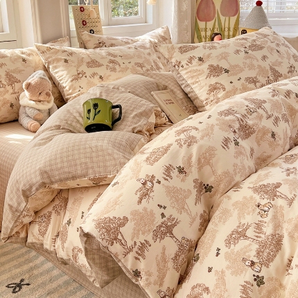 91家纺网 家纺一手货源 找家纺 （总）2025新款纯棉13070全棉斜纹小清新印花床单被套四件套床上用品套件