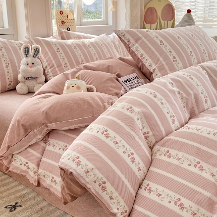 91家纺网 家纺一手货源 找家纺 （总）2025新款纯棉13070全棉斜纹小清新印花床单被套四件套床上用品套件