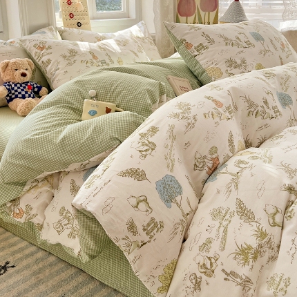 91家纺网 家纺一手货源 找家纺 （总）2025新款纯棉13070全棉斜纹小清新印花床单被套四件套床上用品套件