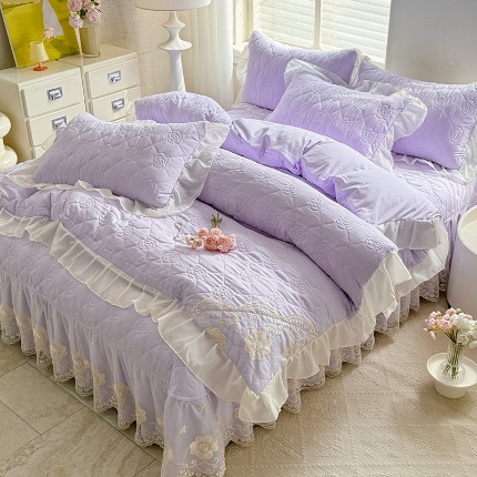 91家纺网 家纺一手货源 找家纺 漫布云家纺2026春夏韩版法式公主风水洗棉床盖款多功能被套 夏被床盖四件套多功能二合一水洗棉夹泡泡棉小竺棉棉床裙款 香榭丽-樱花粉