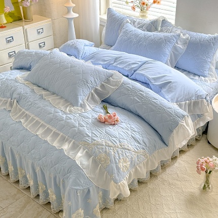 91家纺网 家纺一手货源 找家纺 漫布云家纺2026春夏韩版法式公主风水洗棉床盖款多功能被套 夏被床盖四件套多功能二合一水洗棉夹泡泡棉小竺棉棉床裙款 香榭丽-樱花粉