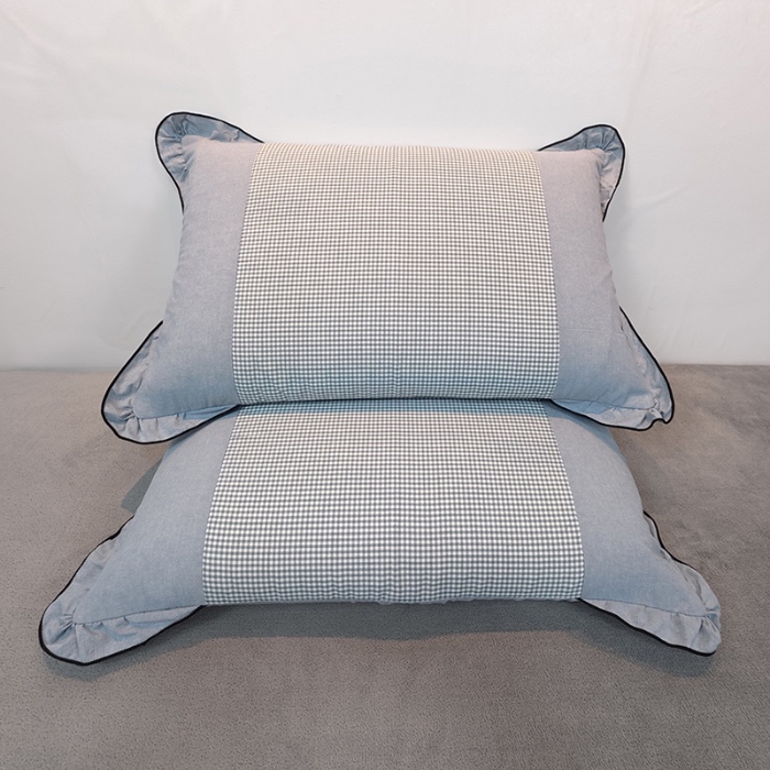 91家纺网 家纺一手货源 找家纺 40×60cm枕头纯棉儿童枕学生枕单只多层结构夹棉款全棉色织水洗棉耳朵款拉链枕 米蓝