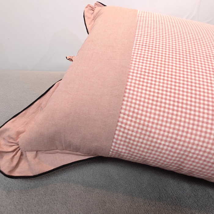 91家纺网 家纺一手货源 找家纺 40×60cm枕头纯棉儿童枕学生枕单只多层结构夹棉款全棉色织水洗棉耳朵款拉链枕 米橙