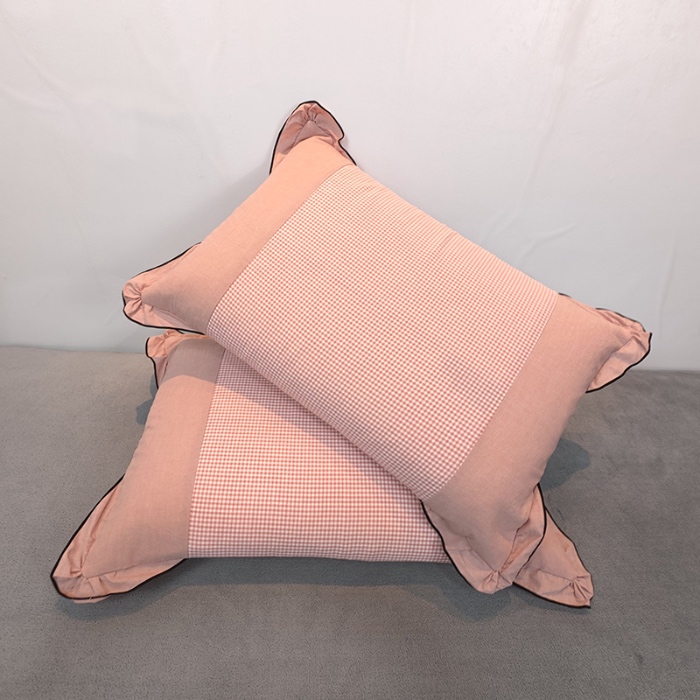 91家纺网 家纺一手货源 找家纺 40×60cm枕头纯棉儿童枕学生枕单只多层结构夹棉款全棉色织水洗棉耳朵款拉链枕 米橙