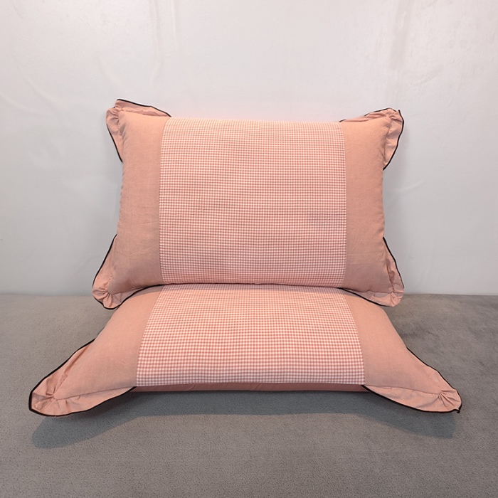 91家纺网 家纺一手货源 找家纺 40×60cm枕头纯棉儿童枕学生枕单只多层结构夹棉款全棉色织水洗棉耳朵款拉链枕 米橙