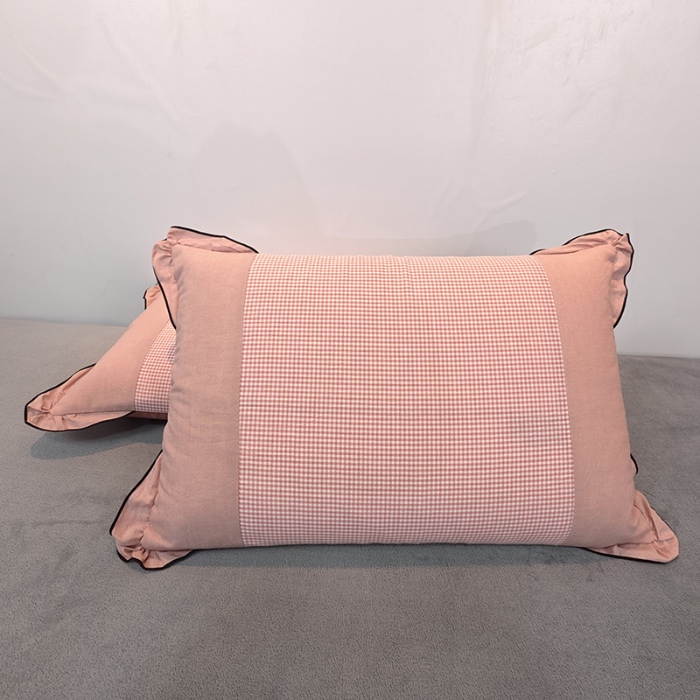 91家纺网 家纺一手货源 找家纺 40×60cm枕头纯棉儿童枕学生枕单只多层结构夹棉款全棉色织水洗棉耳朵款拉链枕 米橙