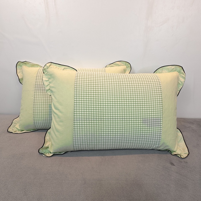 91家纺网 家纺一手货源 找家纺 40×60cm枕头纯棉儿童枕学生枕单只多层结构夹棉款全棉色织水洗棉耳朵款拉链枕 米绿