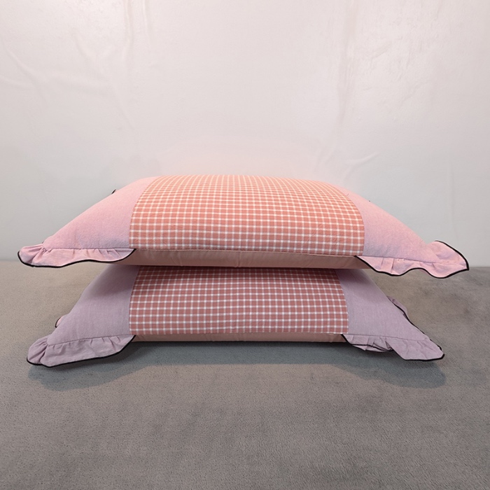 91家纺网 家纺一手货源 找家纺 40×60cm枕头纯棉儿童枕学生枕单只多层结构夹棉款全棉色织水洗棉耳朵款拉链枕 弗粉