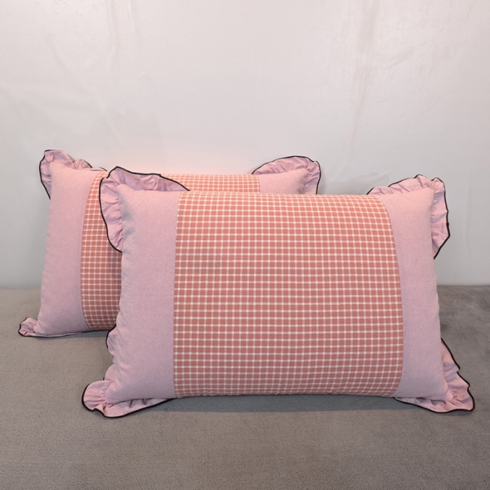 91家纺网 家纺一手货源 找家纺 40×60cm枕头纯棉儿童枕学生枕单只多层结构夹棉款全棉色织水洗棉耳朵款拉链枕 弗粉