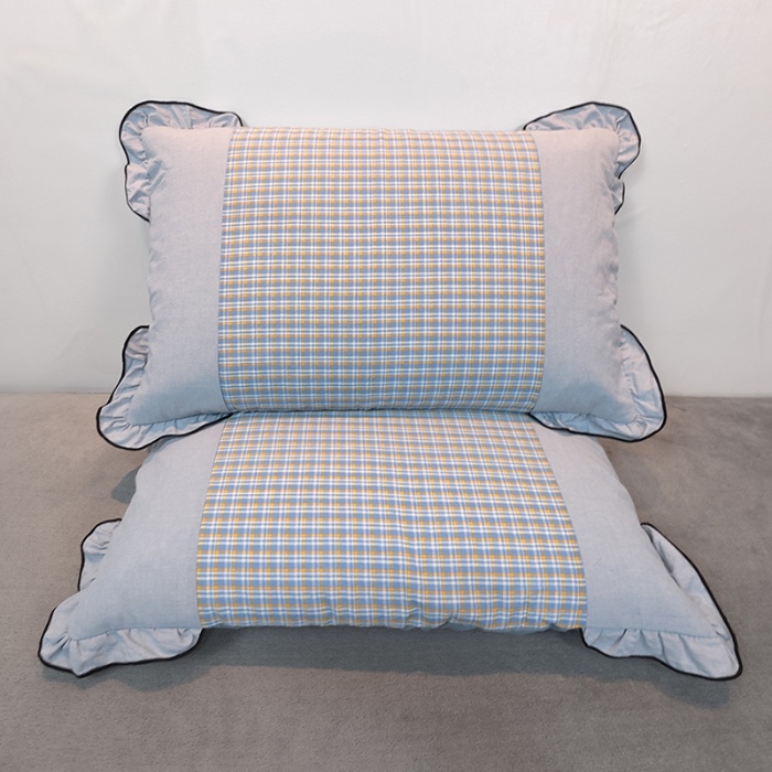 91家纺网 家纺一手货源 找家纺 40×60cm枕头纯棉儿童枕学生枕单只多层结构夹棉款全棉色织水洗棉耳朵款拉链枕 飞蓝