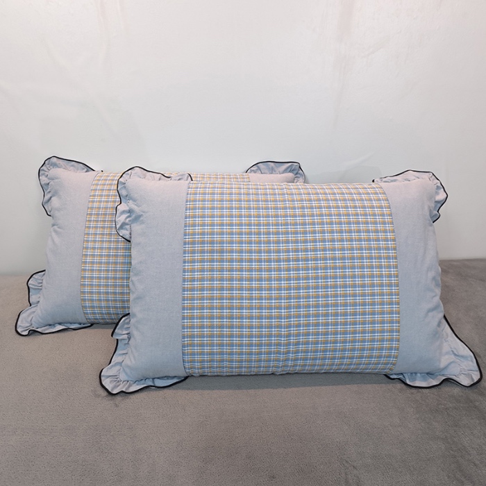91家纺网 家纺一手货源 找家纺 40×60cm枕头纯棉儿童枕学生枕单只多层结构夹棉款全棉色织水洗棉耳朵款拉链枕 飞蓝