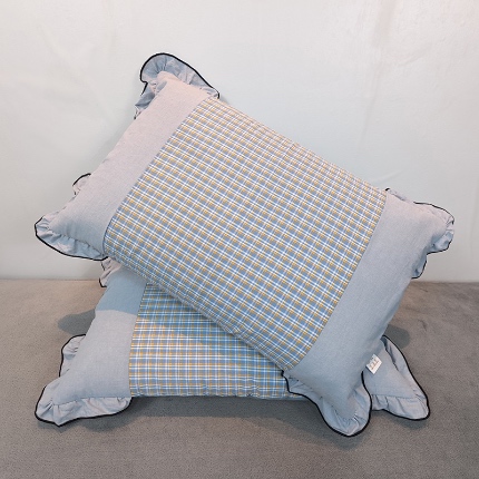 40×60cm枕头纯棉儿童枕学生枕单只多层结构夹棉款全棉色织水洗棉耳朵款拉链枕 飞蓝