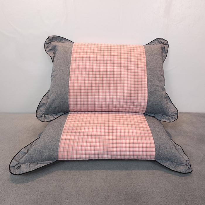 91家纺网 家纺一手货源 找家纺 40×60cm枕头纯棉儿童枕学生枕单只多层结构夹棉款全棉色织水洗棉耳朵款拉链枕 飞粉