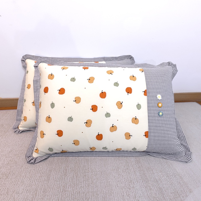 91家纺网 家纺一手货源 找家纺 40×60cm枕头纯棉儿童枕学生枕单只多层结构夹棉款全棉三花款拉链枕 南瓜棚
