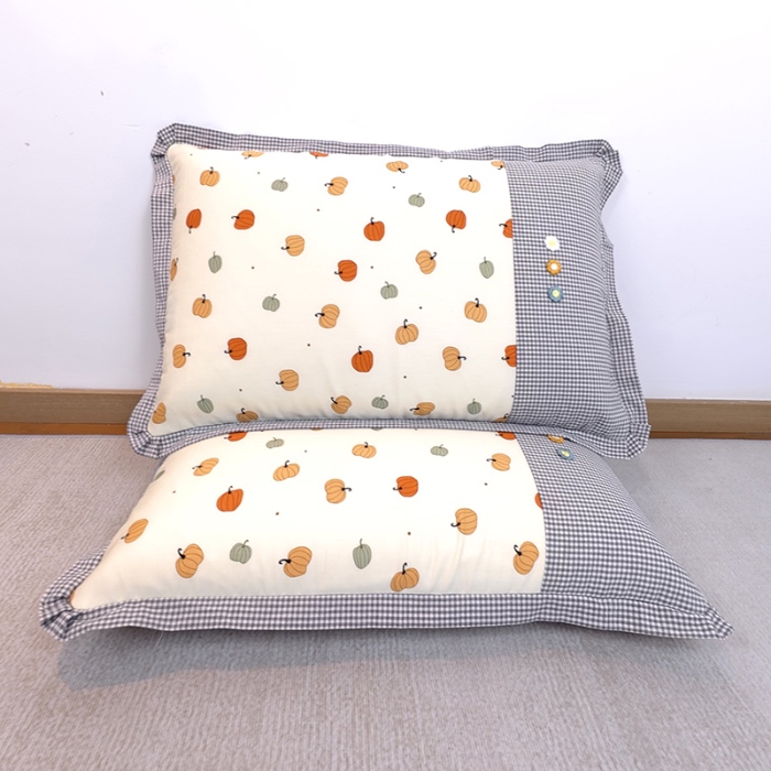 91家纺网 家纺一手货源 找家纺 40×60cm枕头纯棉儿童枕学生枕单只多层结构夹棉款全棉三花款拉链枕 南瓜棚