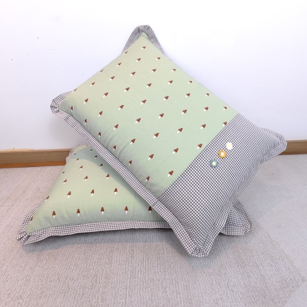 40×60cm枕头纯棉儿童枕学生枕单只多层结构夹棉款全棉三花款拉链枕 蘑菇园