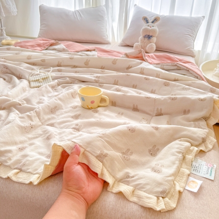 91家纺网 家纺一手货源 找家纺 【苏东来】2025全棉双层纱韩版花边款单夏被系列夏被四件套