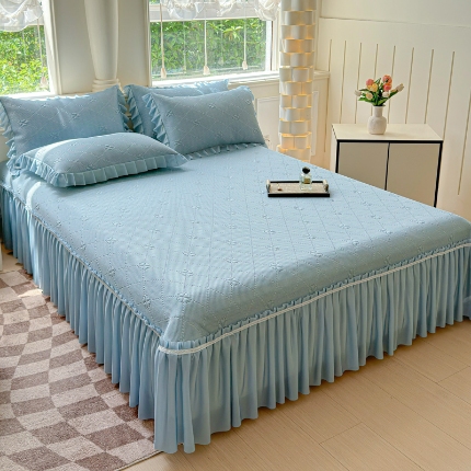 苏米娜家纺2025春夏新款单凉席三件套PE中分子凉席床盖款三件套乙纶冰豆豆凉席三件套  四叶草-水蓝