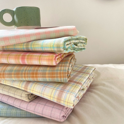 91家纺网 家纺一手货源 找家纺 （总）艾咪-Amy ntmy 2025新款博主风条格款全棉纯棉色织水洗棉单品及床单床笠两三件套