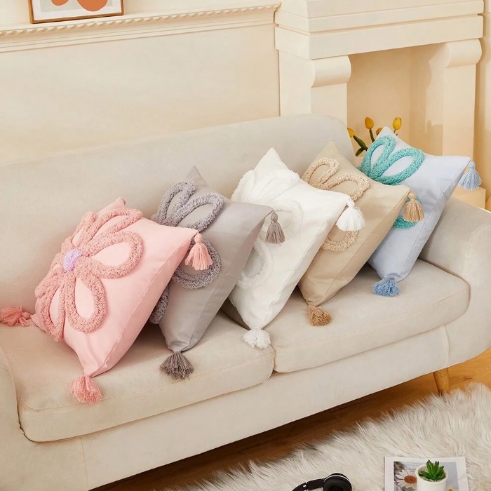 91家纺网 家纺一手货源 找家纺 （总）现代简约ins风簇绒抱枕套亚马逊跨境家用民宿装饰靠垫套腰枕45*45