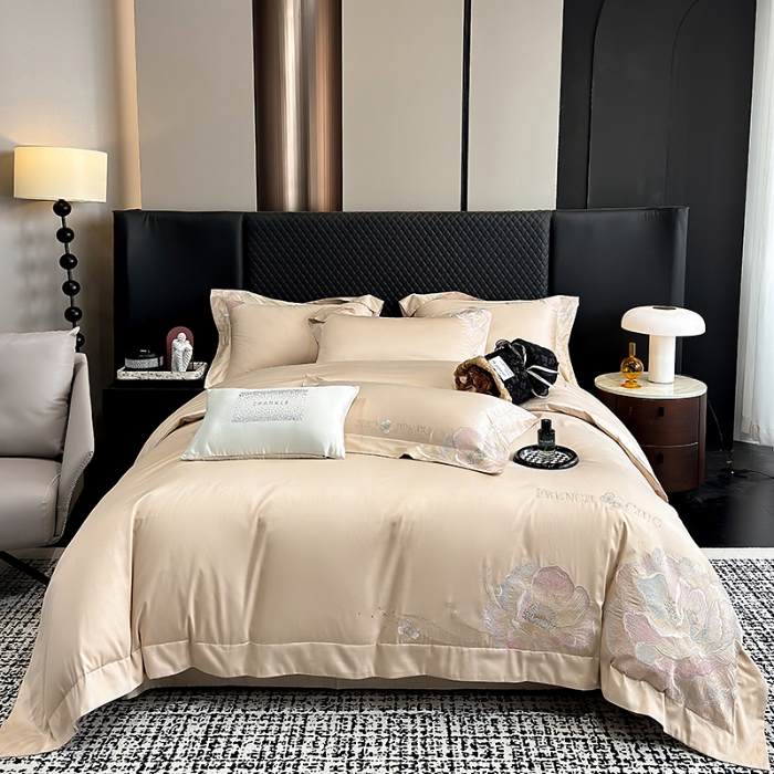 91家纺网 家纺一手货源 找家纺 （总）星蕴家纺 2025新款新疆贡缎全棉刺绣四件套-黛尔【高档礼盒包装】