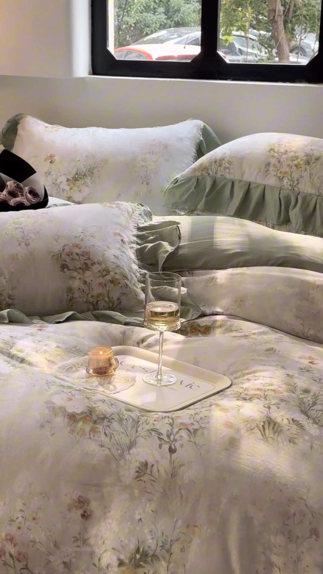 91家纺网 家纺一手货源 找家纺 （总）【苏东来】2025高端韩版法式花边蕾丝纯棉全棉双层纱四件套复古赫本公主风浪漫荷叶边田园花卉全棉纯棉四件套被套床单少女床上用品