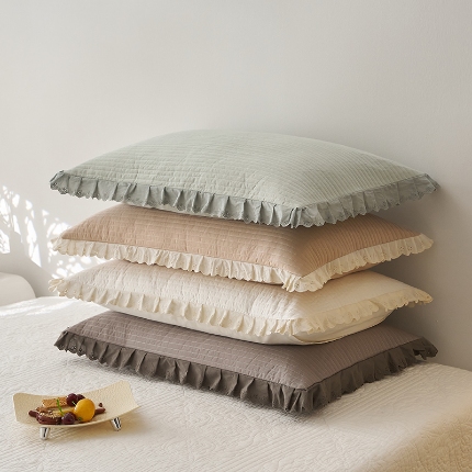 （总）乐可 2025新款绗缝夹棉花边枕套 枕头套