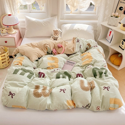 91家纺网 家纺一手货源 找家纺 （总）2025新款卡通水洗棉单被套床单枕套软糯可爱床品套件