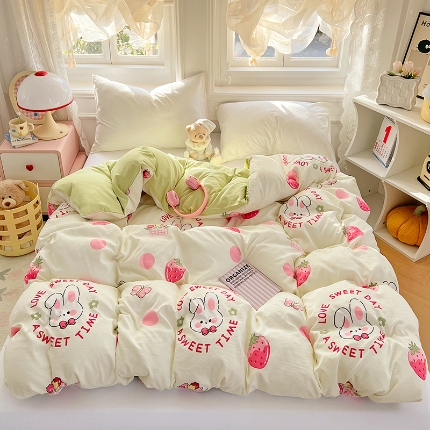 91家纺网 家纺一手货源 找家纺 （总）2025新款卡通水洗棉单被套床单枕套软糯可爱床品套件