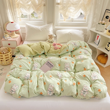 91家纺网 家纺一手货源 找家纺 （总）2025新款卡通水洗棉单被套床单枕套软糯可爱床品套件