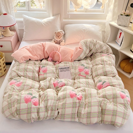 91家纺网 家纺一手货源 找家纺 （总）2025新款卡通水洗棉单被套床单枕套软糯可爱床品套件