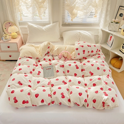 91家纺网 家纺一手货源 找家纺 （总）2025新款卡通水洗棉单被套床单枕套软糯可爱床品套件