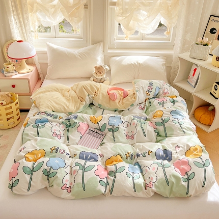 91家纺网 家纺一手货源 找家纺 （总）2025新款卡通水洗棉单被套床单枕套软糯可爱床品套件