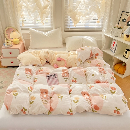 91家纺网 家纺一手货源 找家纺 （总）2025新款卡通水洗棉单被套床单枕套软糯可爱床品套件