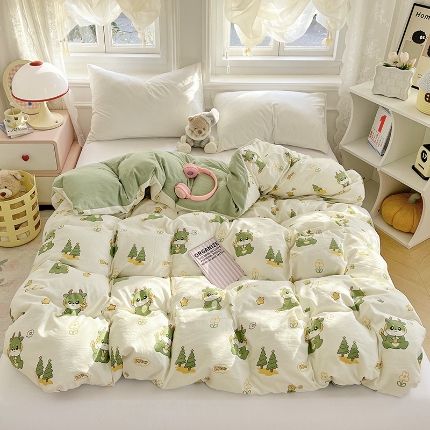 91家纺网 家纺一手货源 找家纺 （总）2025新款卡通水洗棉单被套床单枕套软糯可爱床品套件